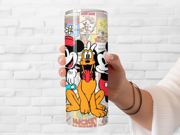 Mickey & Friends Themed Tumbler - Insulated Stainless Steel 20 oz. Skinny Tumbler with Lid and Straw