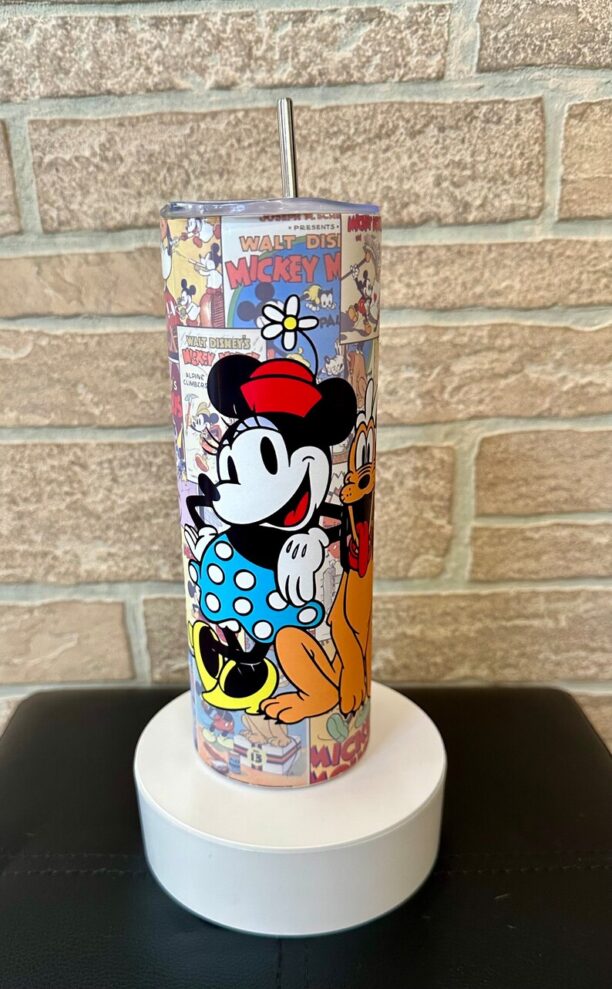 Mickey & Friends Themed Tumbler - Insulated Stainless Steel 20 oz. Skinny Tumbler with Lid and Straw