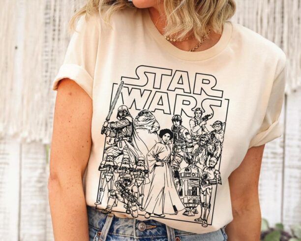 Retro Star Wars Movie Poster Group Characters Shirt, Princess Leia Darth Vader Stormtrooper, Hollywood Studio