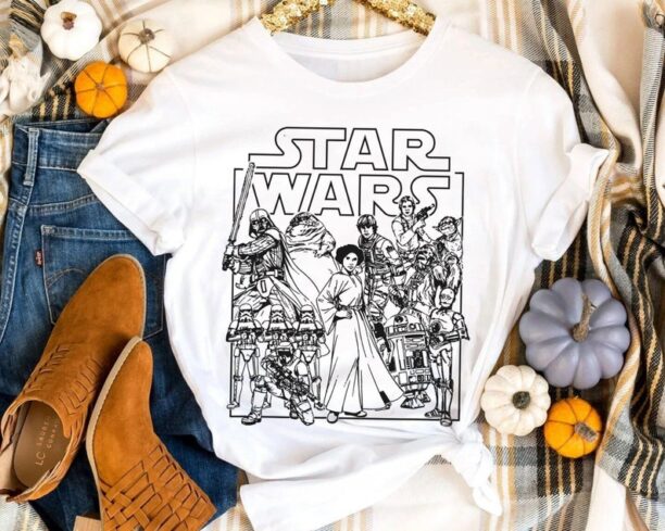 Retro Star Wars Movie Poster Group Characters Shirt, Princess Leia Darth Vader Stormtrooper, Hollywood Studio