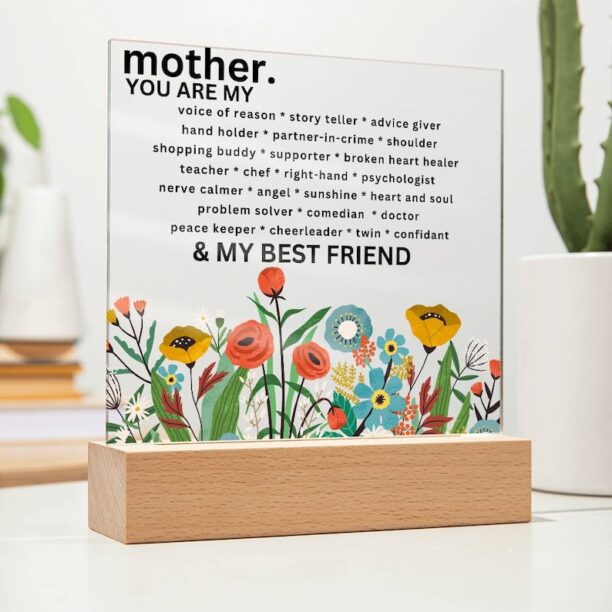 Mother's Day gift message plaque | Garden of Flowers Acrylic Square | Optional LED Lights | Heartfelt Gift for Mother