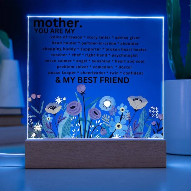 Mother's Day gift message plaque | Garden of Flowers Acrylic Square | Optional LED Lights | Heartfelt Gift for Mother