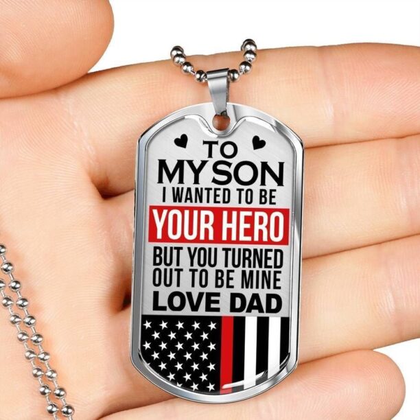 American flag dog tag necklace to my son i wanted to be your hero love dad, father's day, anniversary gift for son