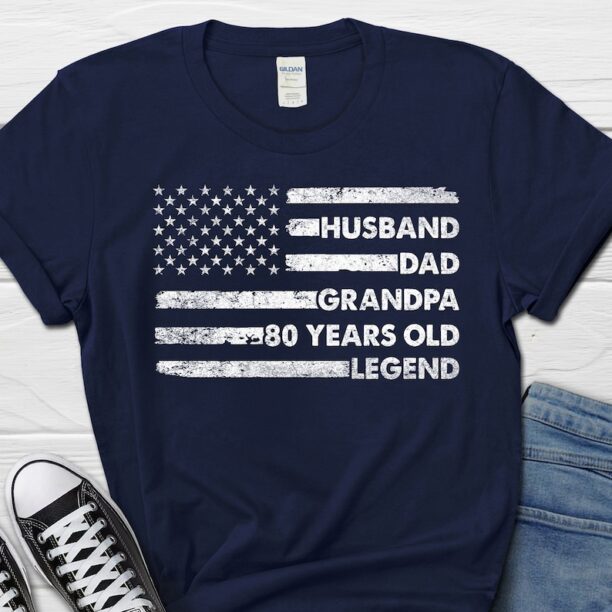 Husband Dad Grandpa 80 Year Old Legend Gift For Him, 80th Birthday Men's Shirt, Husband 80th Birthday T-Shirt For Men