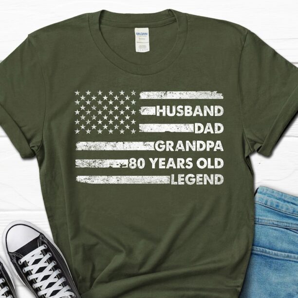 Husband Dad Grandpa 80 Year Old Legend Gift For Him, 80th Birthday Men's Shirt, Husband 80th Birthday T-Shirt For Men