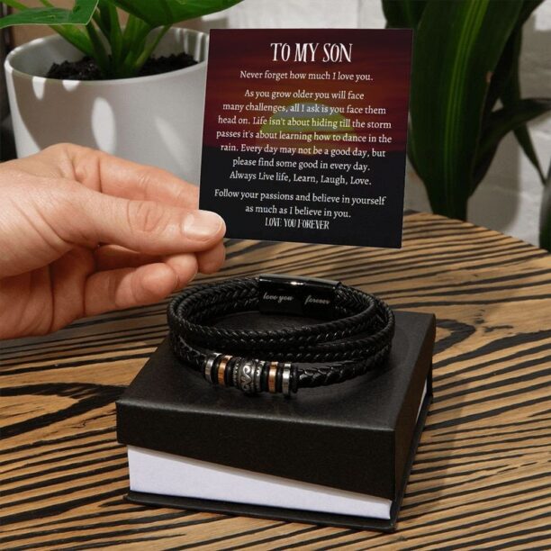 To My Son LOVE YOU FOREVER Vegan Leather Bracelet