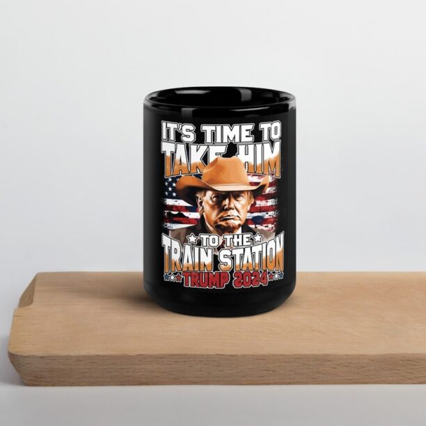 Time To Take Him To The Train Station Trump Biden Presidential Camapign Funny Black Glossy Mug