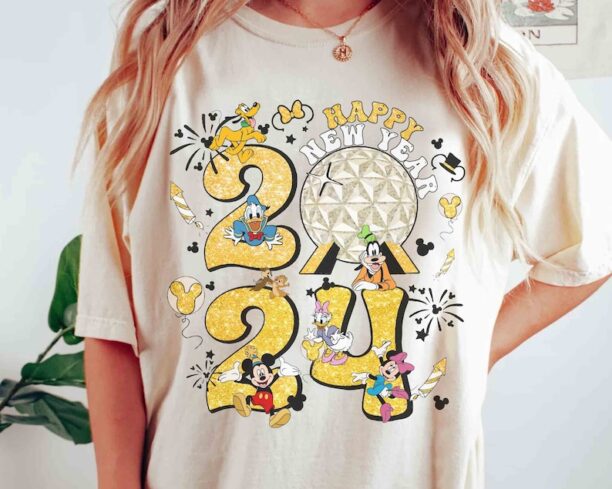 Disney Mickey and Friends Happy New Year Fireworks 2024 Epcot Around The World T-shirt