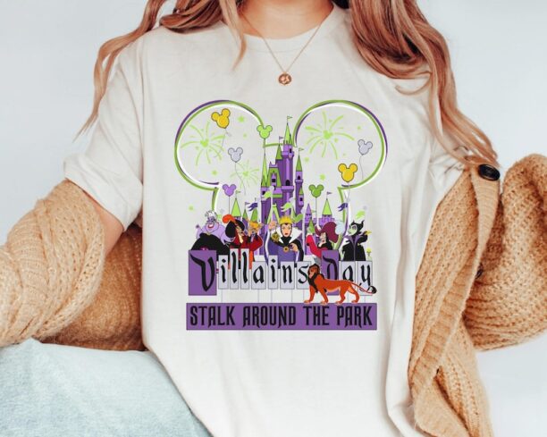 Disney Villains Day Stalk Around The Park Shirt, Evil Queen Maleficent Ursula Jafar, Disney Castle Mickey Balloons