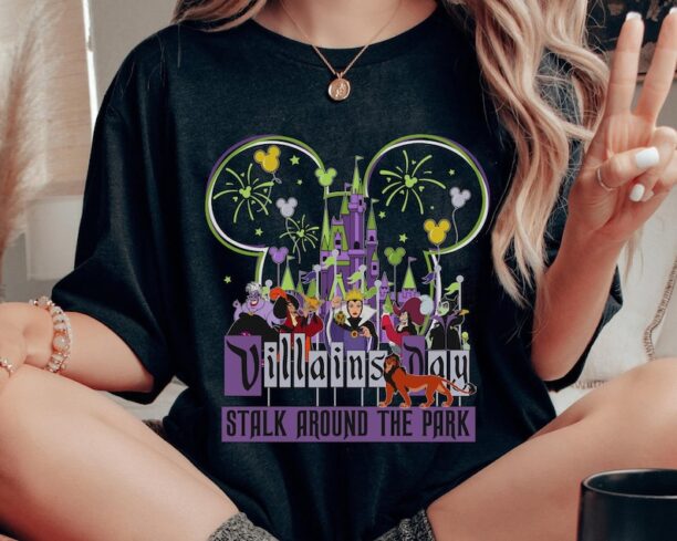 Disney Villains Day Stalk Around The Park Shirt, Evil Queen Maleficent Ursula Jafar, Disney Castle Mickey Balloons