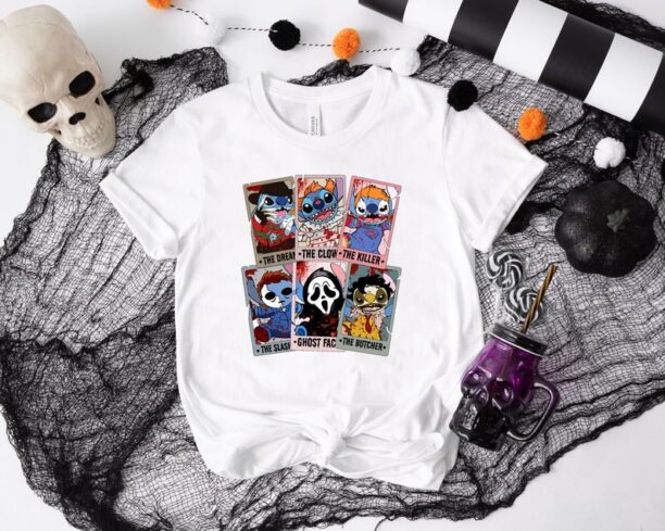 Stitch Horror Tarot Cards Shirt, Horror Stitch Characters Shirt Sweatshirt Hoodie, Halloween Horror Party Shirt