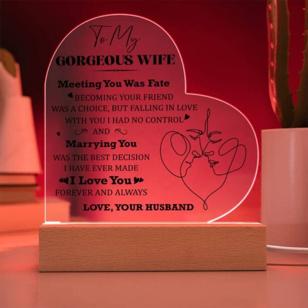 Wife Gift - Meeting You Was Fate - Personalized Heart Shaped Acrylic Plaque Anniversary Wedding Birthday Christmas