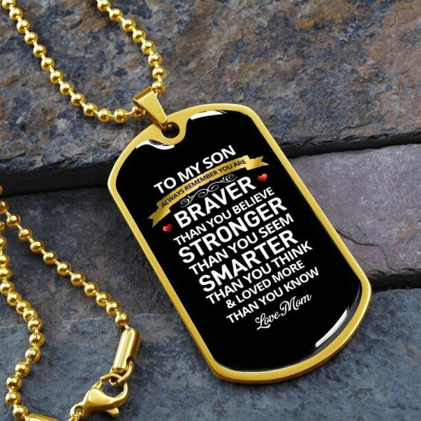 To My Strong, Brave Son Dog Tag Love Mom, Son Birthday, Son Mom Gifts, Son Necklace Gift, Birthday Gift for Son