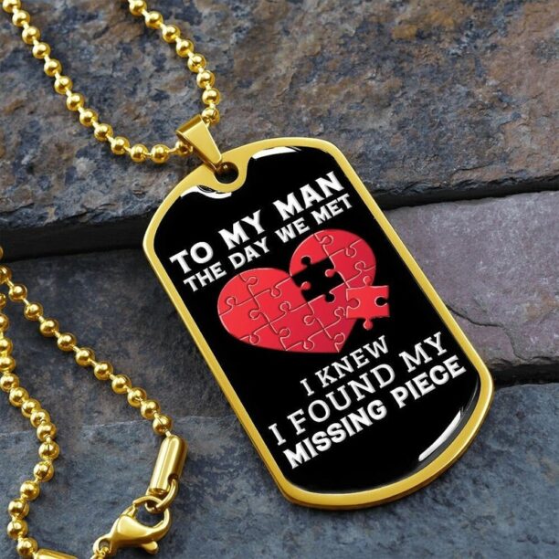 My Missing Piece Dog Tag, To My Man Necklace, Anniversary Gift, Birthday Gifts, Gifts For Him, Husband Gifts