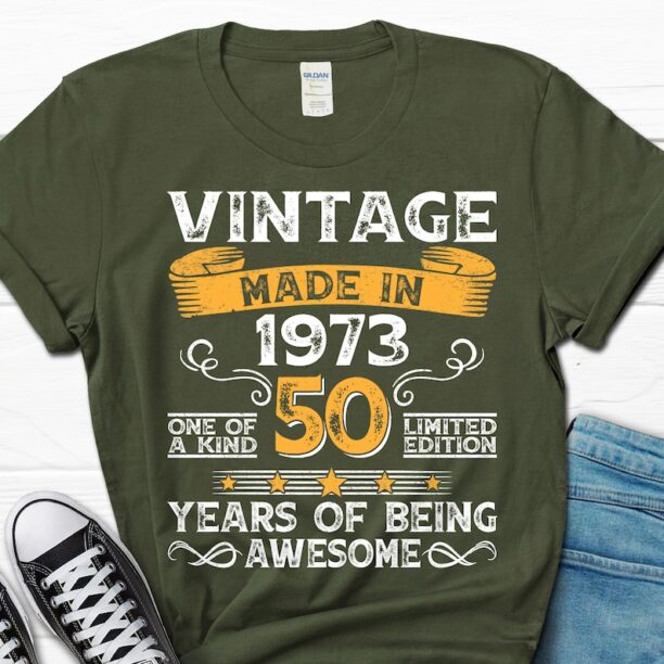 Vintage 1973 Men's Shirt, 50 Years Of Being Awesome Gift For Him, 50th Birthday Tee For Men, 50 Year Old Dad T-Shirt