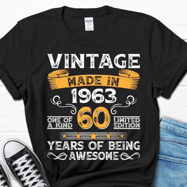 Vintage 1963 Men's Shirt, 60 Years Of Being Awesome Gift For Him, 60th Birthday Tee For Men, 60 Year Old Dad T-Shirt