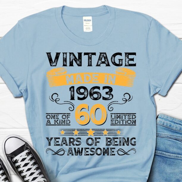 Vintage 1963 Men's Shirt, 60 Years Of Being Awesome Gift For Him, 60th Birthday Tee For Men, 60 Year Old Dad T-Shirt