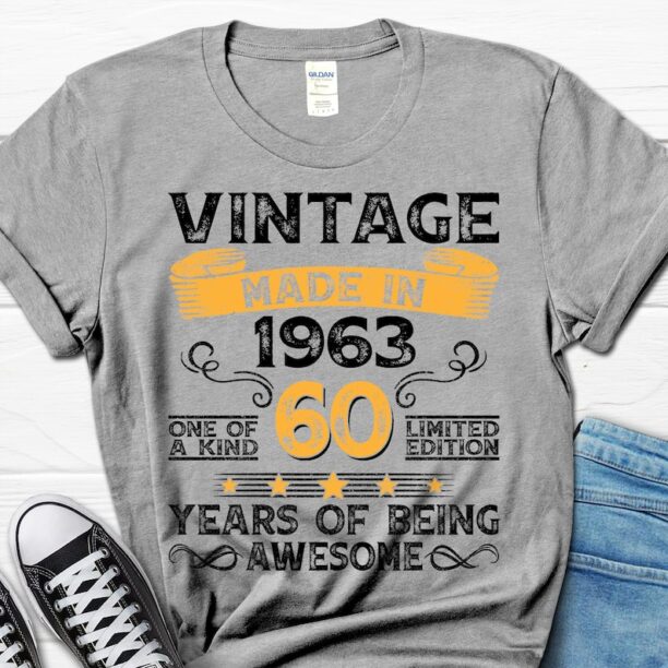 Vintage 1963 Men's Shirt, 60 Years Of Being Awesome Gift For Him, 60th Birthday Tee For Men, 60 Year Old Dad T-Shirt