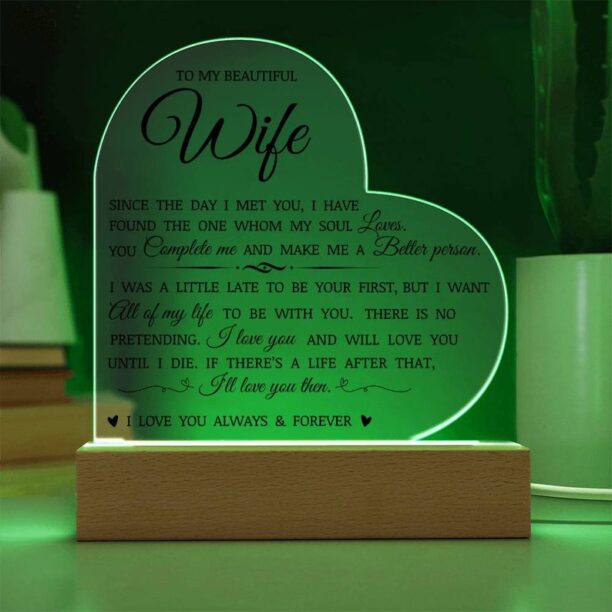 To My Beautiful Wife "You Complete Me" Acrylic Heart Plaque, Romantic Anniversary Gift to Wife, Wife Keepsake