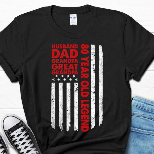 Husband Dad Grandpa Great Grandpa 80 Year Old Legend Gift For Him, 80th Birthday Men's Shirt