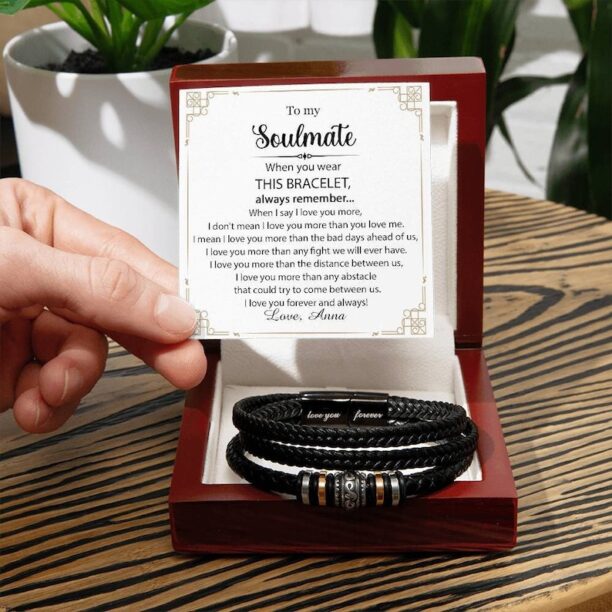 Soulmate Bracelet, To My Soulmate Leather Bracelet, Romantic Gifts for Husband / Boyfriend / Fiancé / Future Husband