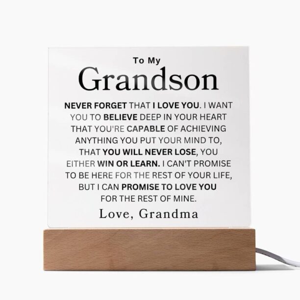 To My Grandson " Never Forget" | Love Grandma Acrylic Square Plaque, gift from grandma, Christmas Gift for Grandson