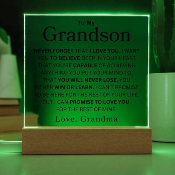 To My Grandson " Never Forget" | Love Grandma Acrylic Square Plaque, gift from grandma, Christmas Gift for Grandson