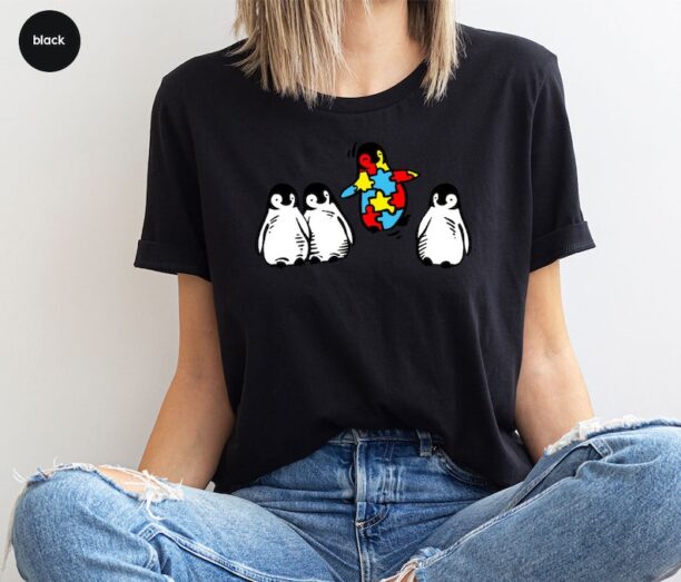 Cute Penguin Autism Shirt, Autism Awareness Shirt, Autism Teacher Shirt, Autism Mom Shirt, Neurodiversity Graphic Tees