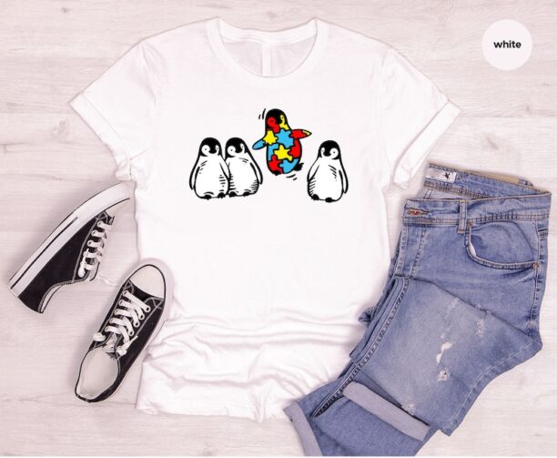 Cute Penguin Autism Shirt, Autism Awareness Shirt, Autism Teacher Shirt, Autism Mom Shirt, Neurodiversity Graphic Tees