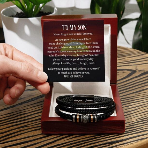 To My Son LOVE YOU FOREVER Vegan Leather Bracelet