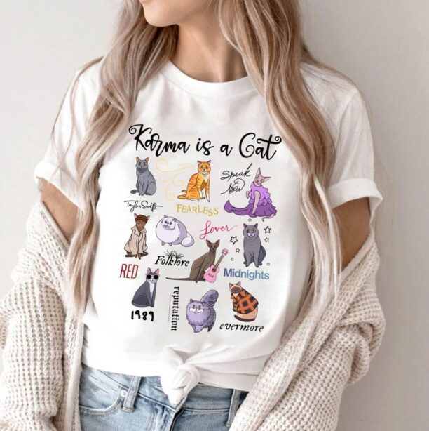 Karma Is A Cat Shirt, Cat Lover Shirt, Trendy Fan Merch Shirt, Eras Cat Shirt, Swiftie Cat Shirt, Karma Taylor Shirt