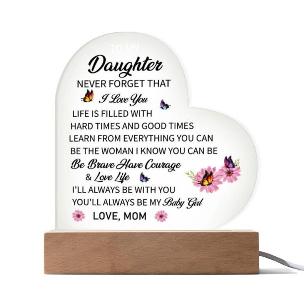 Daughter Gift, Love Mom Beautiful Light Up LED Acrylic Heart Plaque, Personalized Birthday Present, Christmas, Home