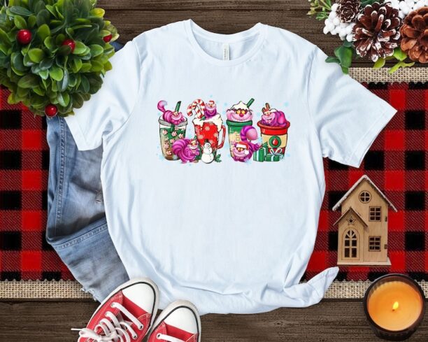 Cheshire Cat Coffee Drink Shirt, Christmas Cheshire Cat Candy Cane Shirt Hoodie Sweatshirt, Alice In Wonderland Shirt