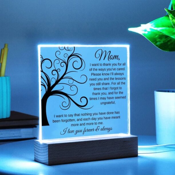 Thank You For All The Ways You've Cared Square Acrylic Plaque, Sentimental Xmas Gift for Mom, Minimalist Decor