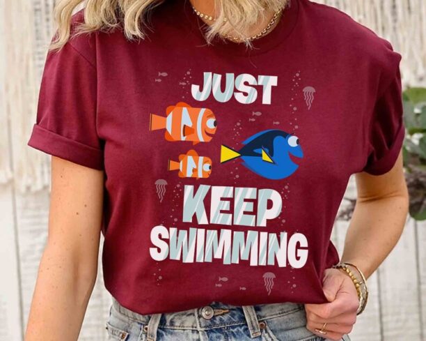 Pixar Finding Nemo Just Keep Swimming T-shirt, Disney Marlin Dory Bruce Crush Matching Tee