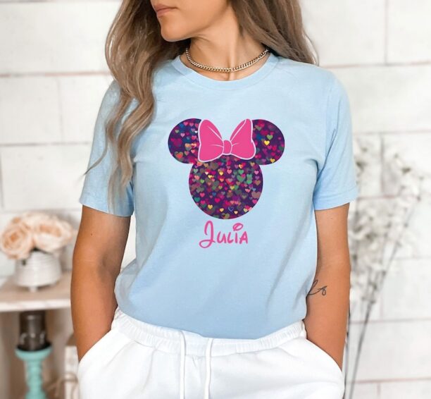 Epcot Minnie Shirt With Custom Name, Personalized Bokeh Heart Minnie Shirt, Colorful Disney Shirt, Disney Family Shirt