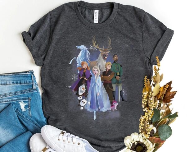 Disney Frozen 2 Group Shot Walking Into Forest T-shirt, Anna Kristoff Olaf Tee