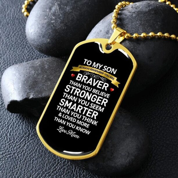 To My Strong, Brave Son Dog Tag Love Mom, Son Birthday, Son Mom Gifts, Son Necklace Gift, Birthday Gift for Son