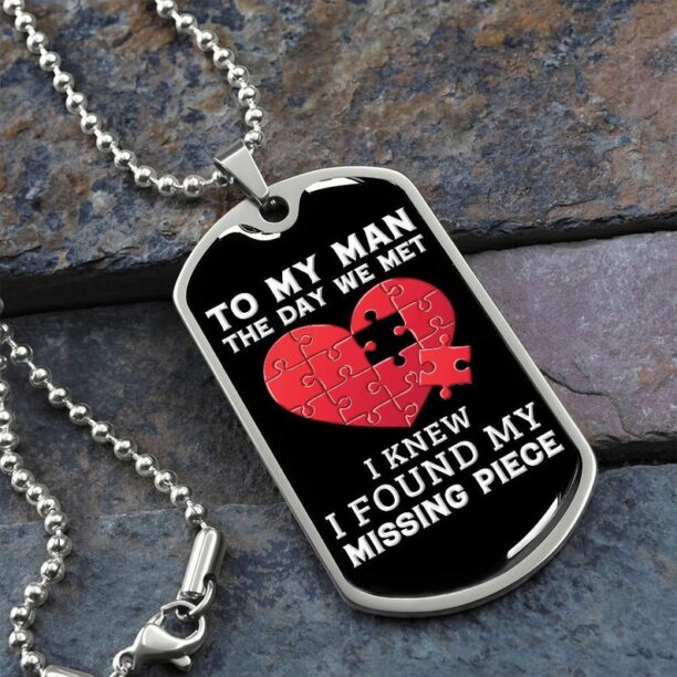 My Missing Piece Dog Tag, To My Man Necklace, Anniversary Gift, Birthday Gifts, Gifts For Him, Husband Gifts