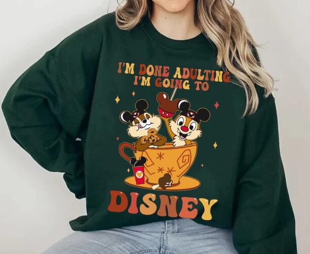 Chip n Dale with Mickey Snacks in Tea Cup Shirt, I'm Done Adulting I'm Going to Disney t-shirt, Walt Disney World