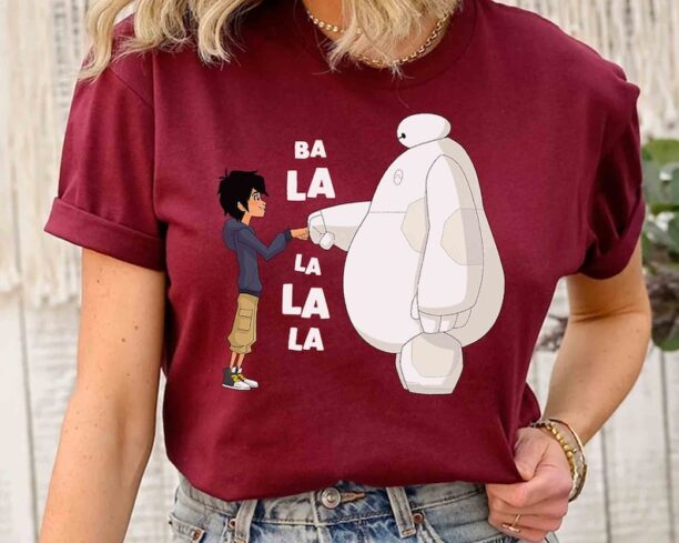 Baymax and Hiro Hamada Fist Bump Ba La La La La T-Shirt, Disney Big Hero 6 Matching Tee