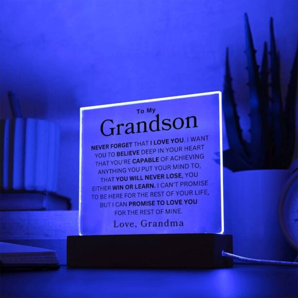 To My Grandson " Never Forget" | Love Grandma Acrylic Square Plaque, gift from grandma, Christmas Gift for Grandson