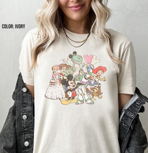 Cute Disney Mickey Mouse & Toy Story Characters Squad Take Photo Retro Shirt, Disneyland Family Trip Shirt