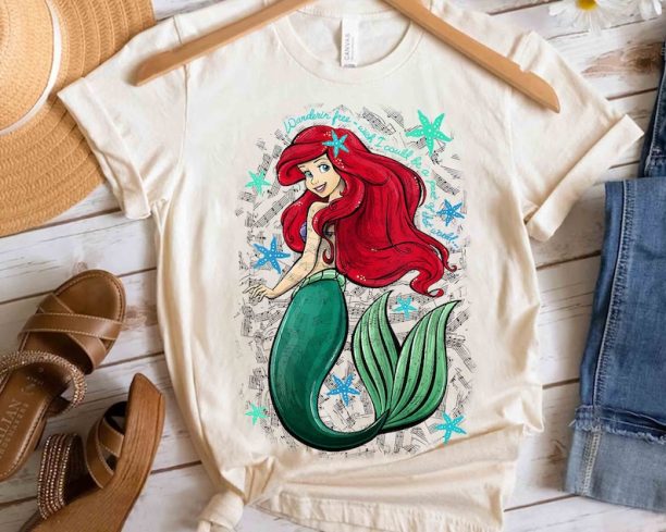 The Little Mermaid Ariel's Song Music Notes T-Shirt, Disney Flounder Sebastian Ursula Matching Tee