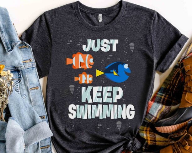 Pixar Finding Nemo Just Keep Swimming T-shirt, Disney Marlin Dory Bruce Crush Matching Tee