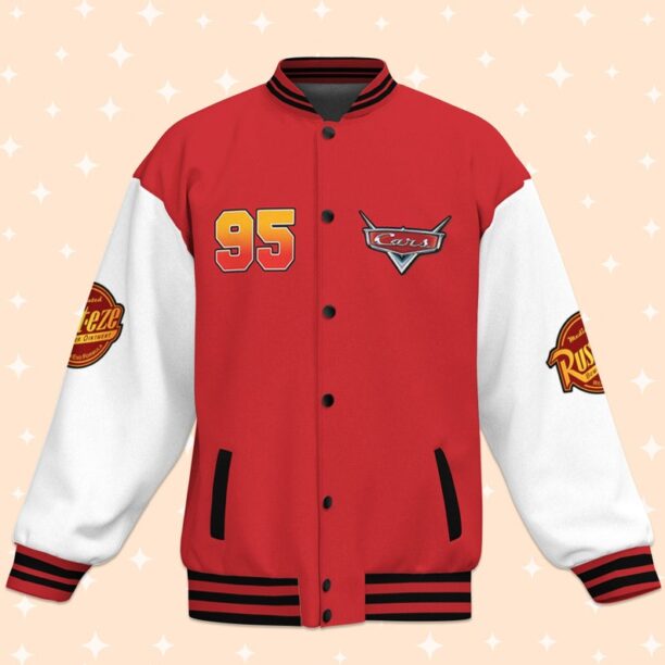 Personalize Lightning Mcqueen Speed Red Black Varsity Jacket, Matching Baseball Team Outfit,Adult Varsity Jacket