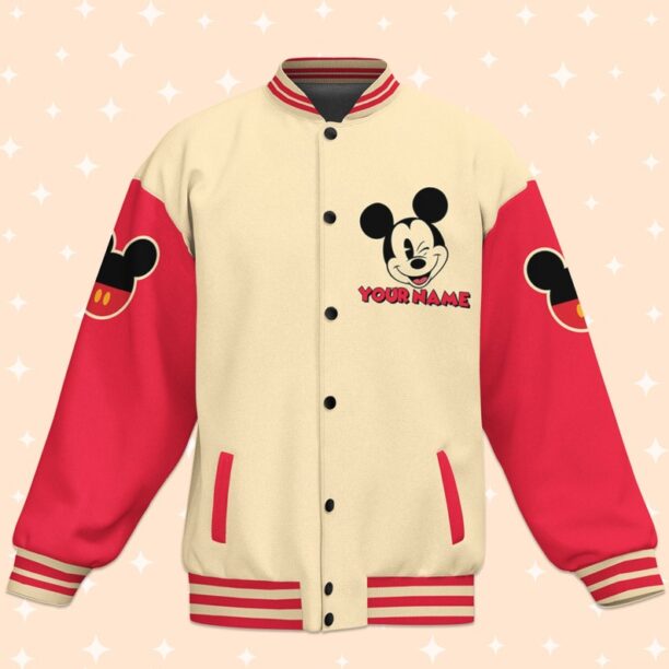 Personalize Jersey Mickey Like Happy Varsity Jacket, Matching Baseball Team Outfit, Adult Varsity Jacket