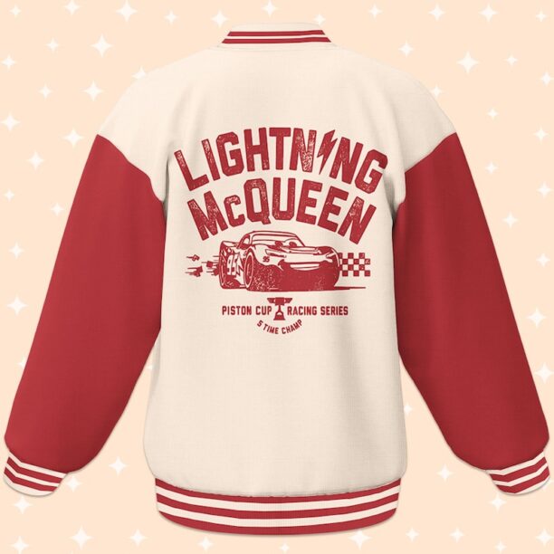 Personalize Cars Lightning McQueen Piston Cup Racing Series Red Style Varsity Jacket,Baseball Outfit, Adult Jacket