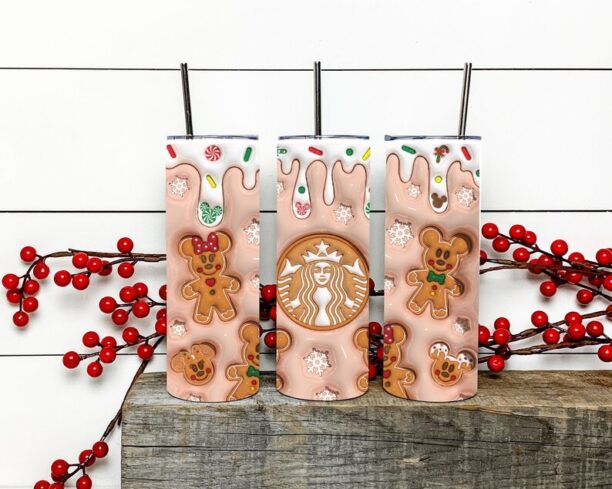 Pink Christmas Mouse Gingerbread Cold Cup , Pink Christmas Cup , Custom Pink Christmas Cup , Custom Christmas Cookie Cup