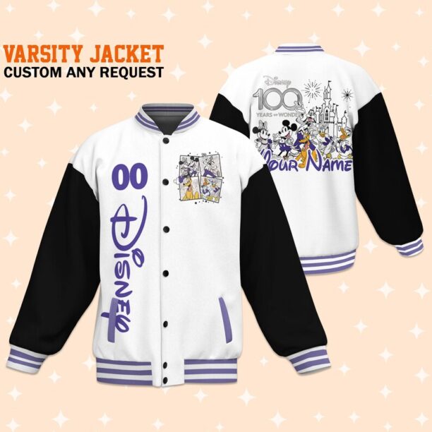 Custom Disney 100 Years Team Varsity Jacket, Adult Varsity Jacket, Personalized Disney Jacket, Baseball Team Outfit